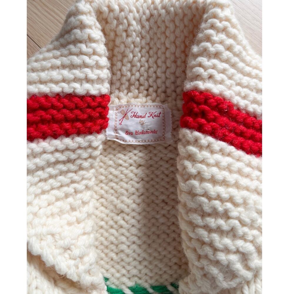 **SOLD** Knit Mary Maxim Cowichan Cream Ski Theme Wool Sweater unisex - Picture 7 of 8
